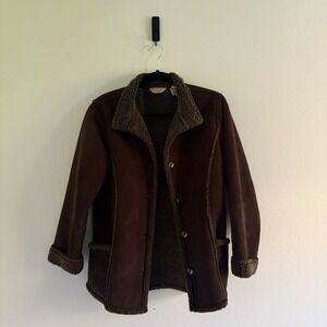 LL Bean Women's Faux Suede Shearling Brown Sherpa Coat XS